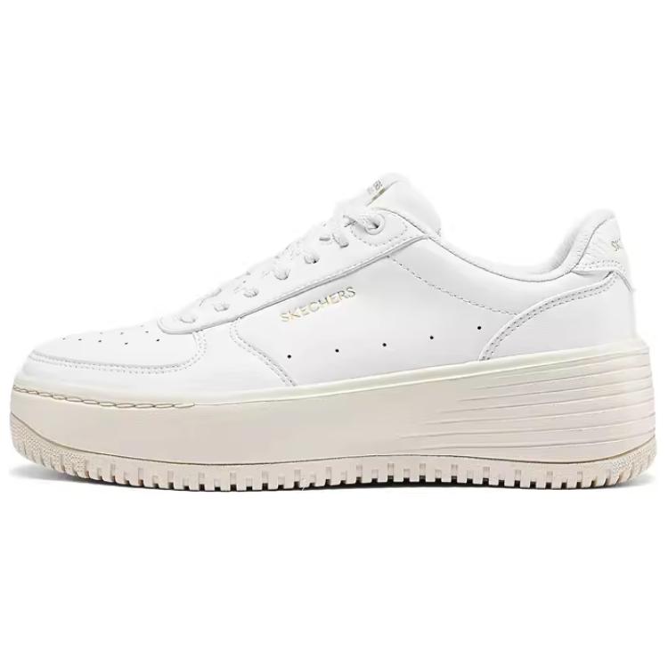 Skechers Court Classics Thick Sole Sneakers Comfortable Fashion Shock Absorbing Breathable Supportive Height Increasing Low Top Skate Shoes 185110-WNT 39.5