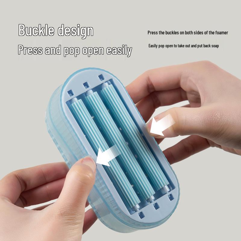 Multifunctional Hands-Free Soap Dish with Drain and Roller Design
