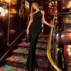 European and American Style Women's Clothing Slim Temperament Diagonal Collar Suspender Backless Solid Color Fashion Floor Mopping Evening Dress Dres