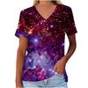 Women's V-neck T-shirt Short Sleeved Galaxy Print Summer Top Fashion 3D Pattern Waist Top