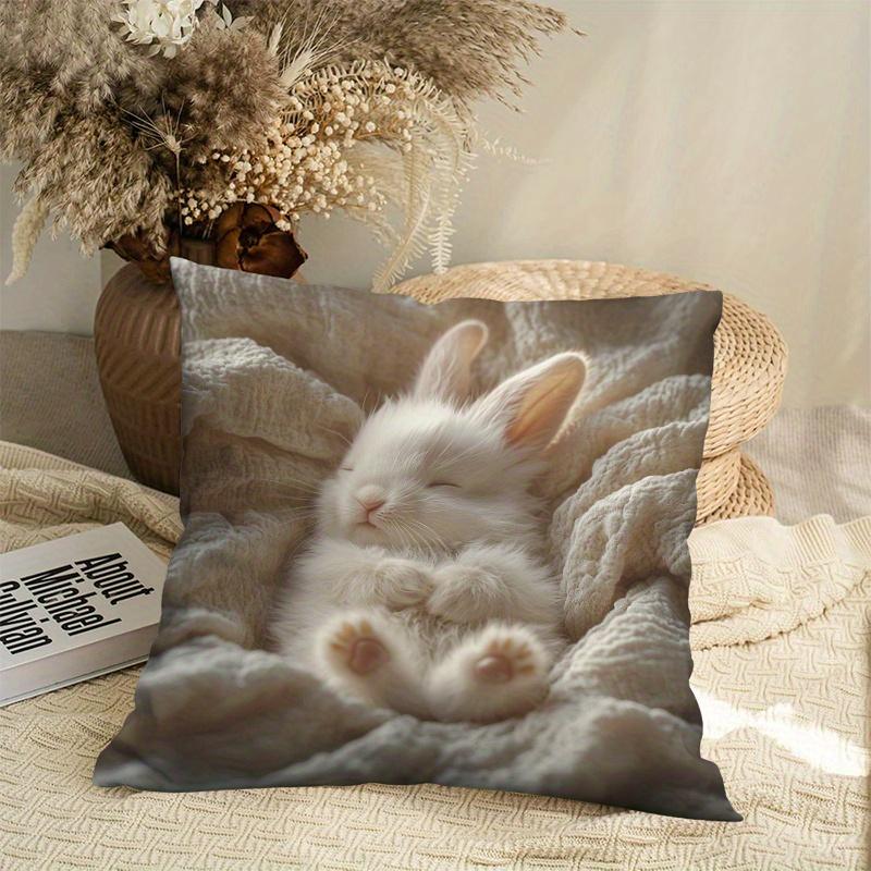 1Pc Cute Sleeping Bunny Pillow Cover, Polyester 2D Double-Sided Print, Soft Square Cushion Case For Sofa & Bedroom, Adorable Pet
