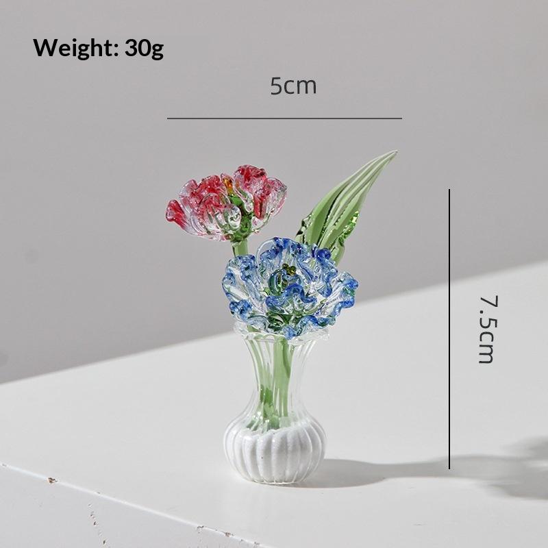 Handmade Glass Mini Flower Ornament Art Glass Artificial Flower With Small Vase Tabletop Decoration For Home Desktop Gift