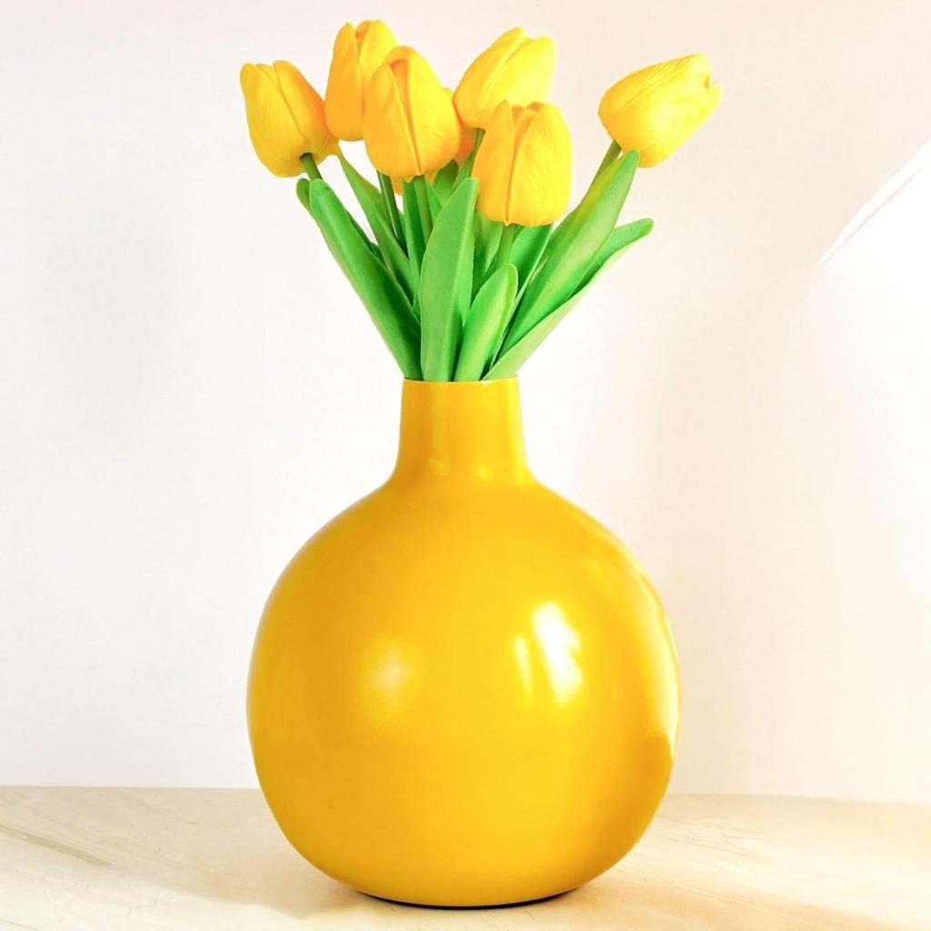 Metal Flower Vase for Home Dcor Living Room Office Wedding| Table Decorative Item for Festivals Birthday Sunshine Yellow 1Pcs