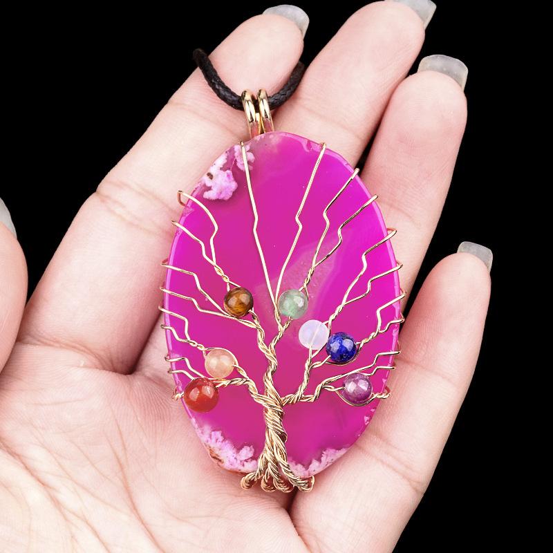 45~60mm Crystal Large Colorful Leaf Shape Wire-wrapped Tree of Life Pendant DIY Accessories Jewelry