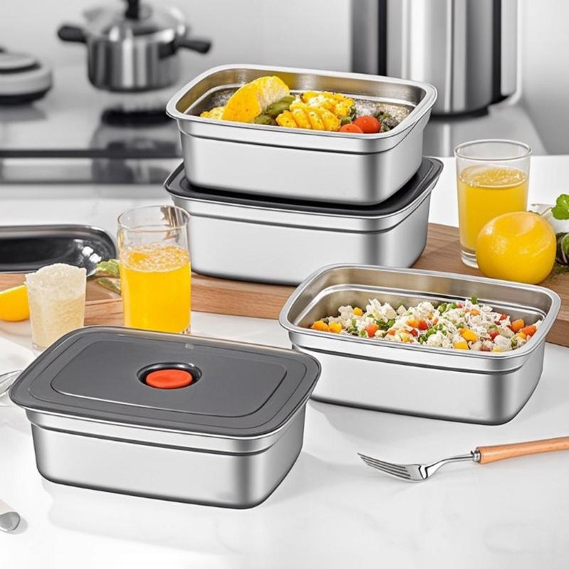Stainless Steel Food Crisper Sealed Leak-Proof Box Refrigerator Freezer Storage Box Bento Organize Box