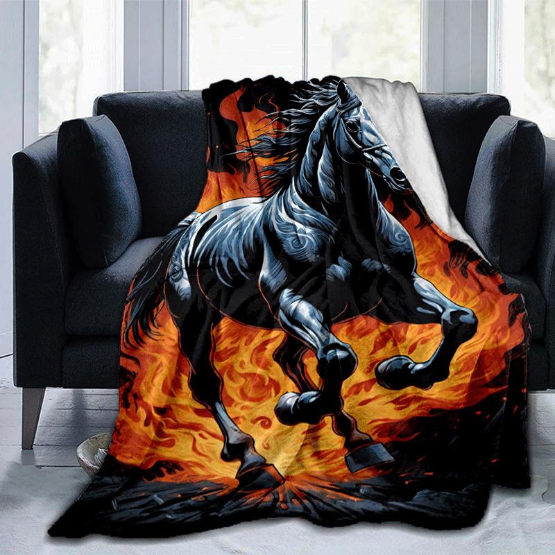 1pc Horse Printing Lightweight Flannel Blanket, Comfortable and Warm Blanket, for Camping Sofa Bed and Couch Office, Gift