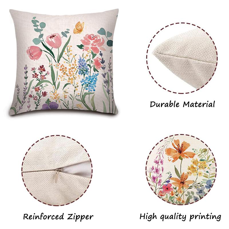 1pc Floral Printed Decorative Pillowcase, Suitable for Living Room Sofa Bed Chair Bedroom Decoration, Flower Printed Pattern
