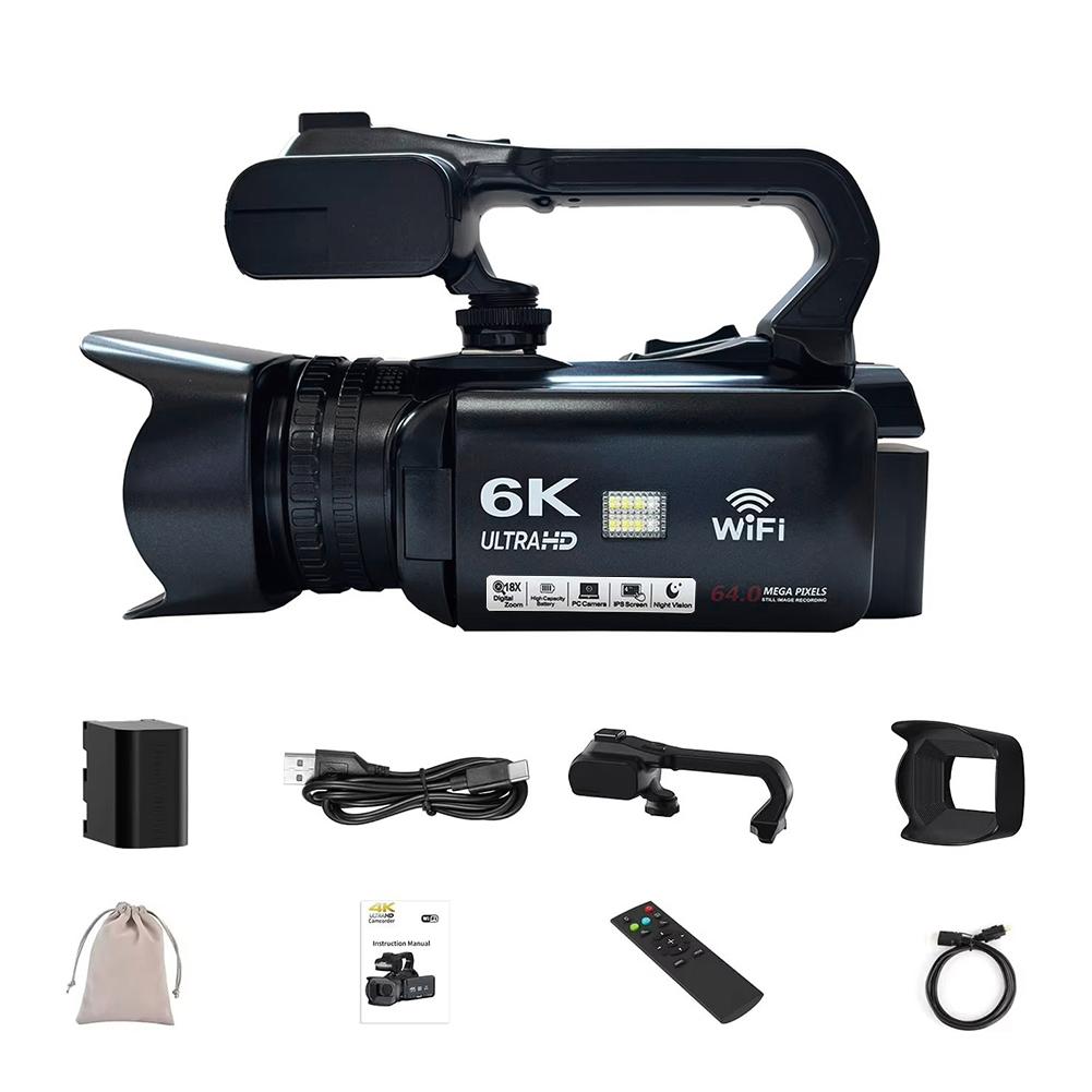 6K Camera Recorder 64MP 4inch Touch Screen Ultra HD WIFI Portable Recording Camcorder 18x Digital Zoom Night Vision for YouTube