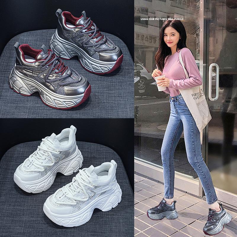 Platform dad shoes women's 2025 spring new Internet celebrity same casual versatile special fabric 9cm height-increasing women's shoes