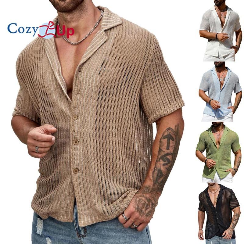 Accogliente camicia da spiaggia estiva da uomo Camicie hawaiane eleganti a maniche corte Camicie casual in maglia da spiaggia abbottonate Caffè leggero
