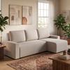 Corner Sofa with Sleep Function and Reversible Chaise Longue, L-Shaped 3-Seater Sofa with Velour Cover, Beige