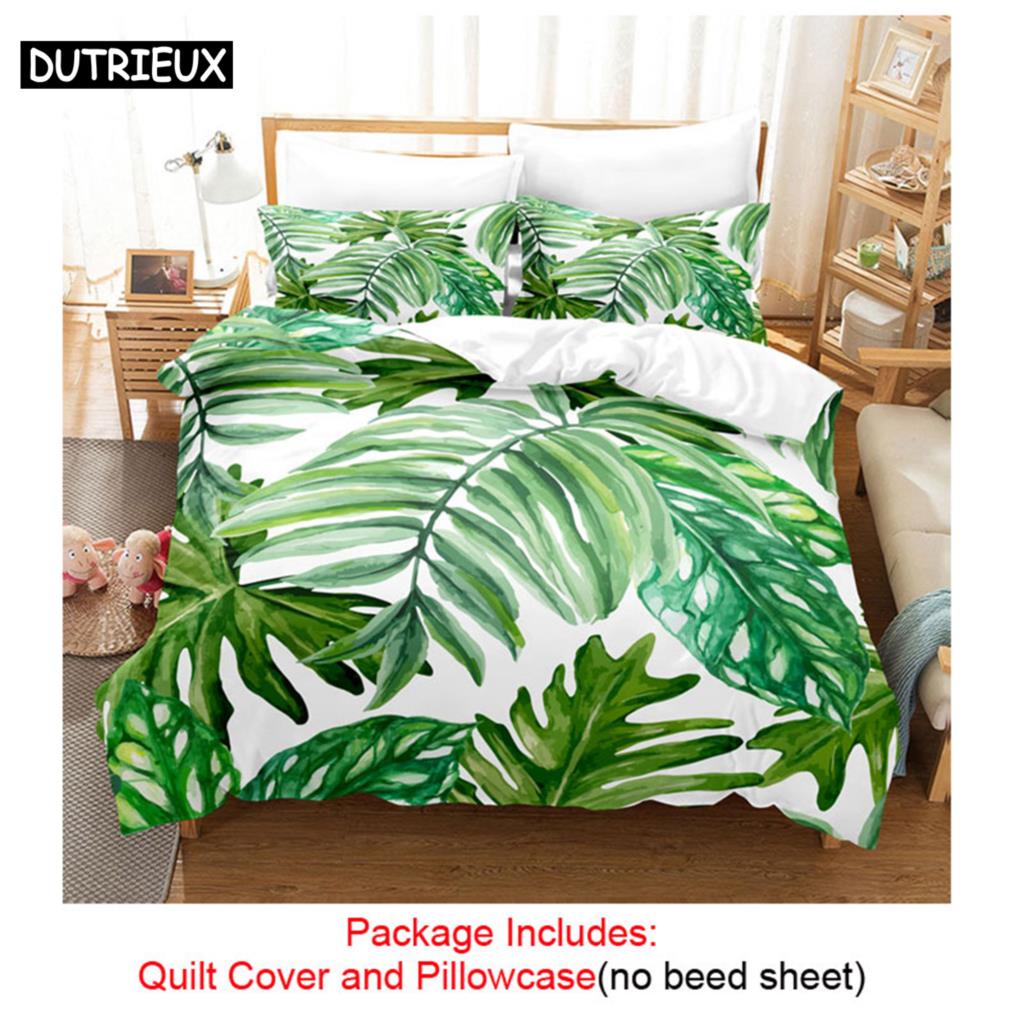 Quilt Duvet Cover Bedding Set Pillowcase Linens Green Plant 3D Queen King Size Double Bed Full Single 220x240 200x200 Bedroom