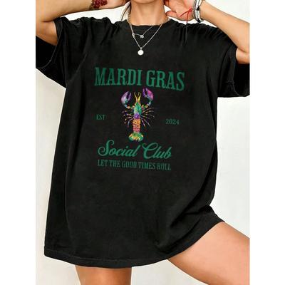 Schwarzes Oversized T-Shirt Mardi Gras Social Club Hummer-Print Let The Good Times Roll Party Festival Kleidung 2024