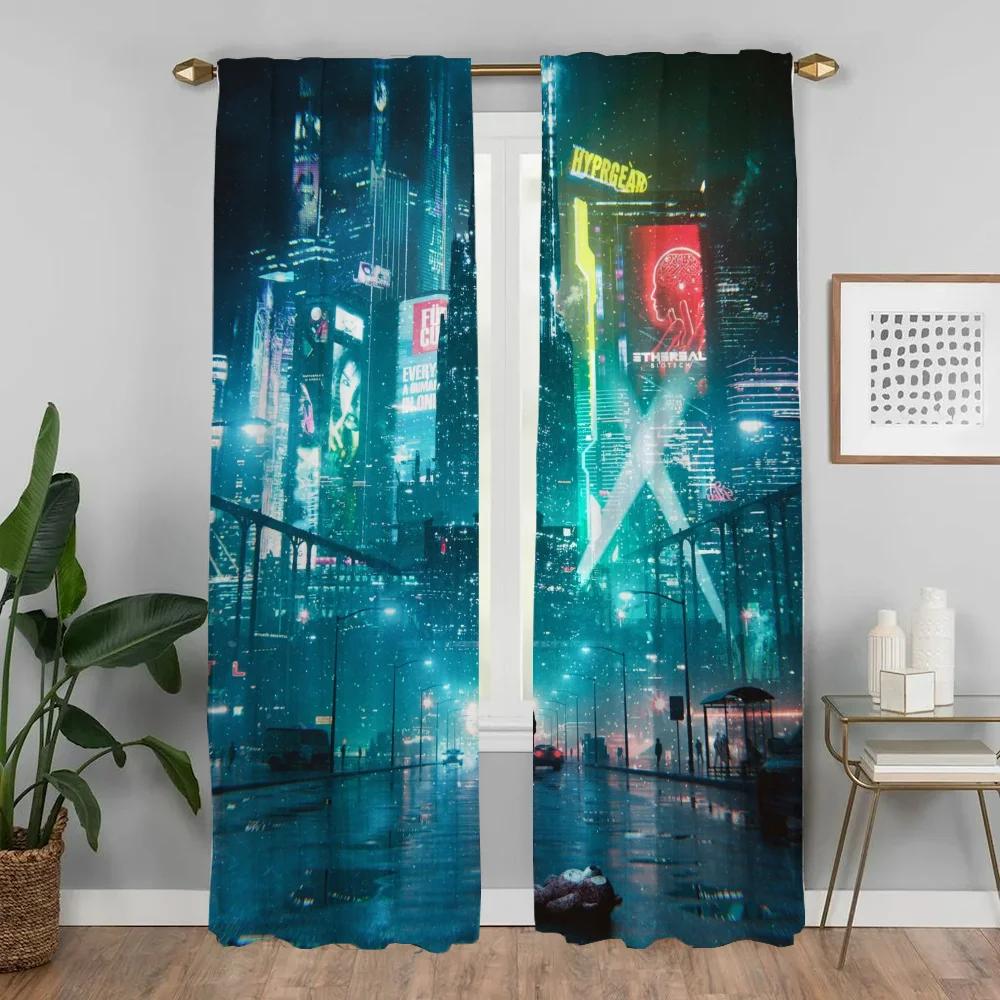 Japan Neon 3D Reams Window Curtain for Room 2 Panel Anti-mosquito Curtains Tulle for Bedroom Halloween Decoration Partition Home