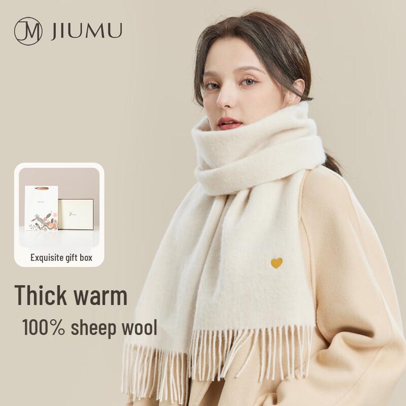JIUMU Women's Pure Wool Embroidered Scarf