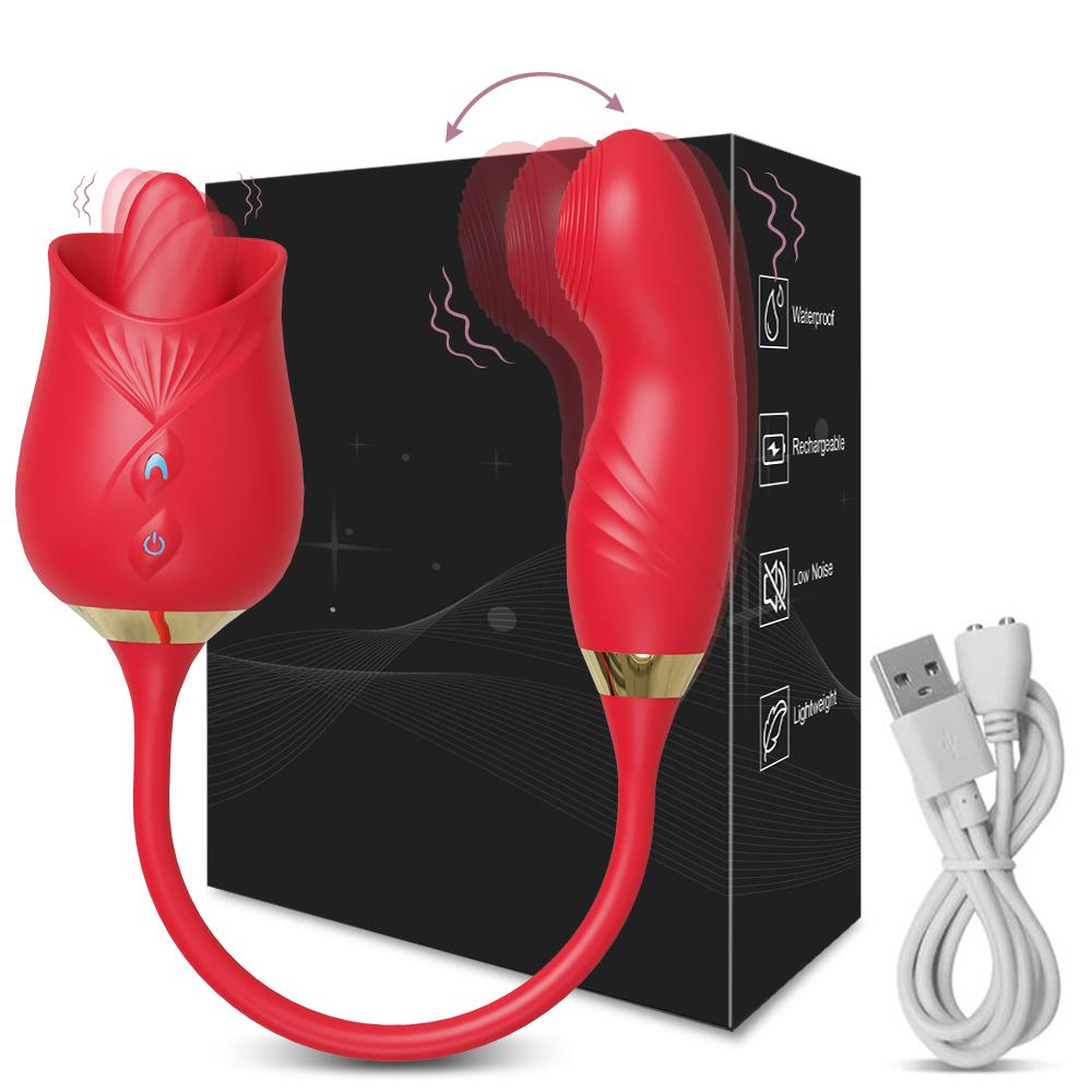 Rose-sex Toy Vibrator for Women Clitoral Stimulator Oral Nipple Massager Thrusting Dildo 2 In 1 Sucking Adult Sex Products