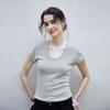 Spring and summer new round neck linen knitted slim-fitting short-sleeved women's high-end basic women's top t Lyocell T-shirt