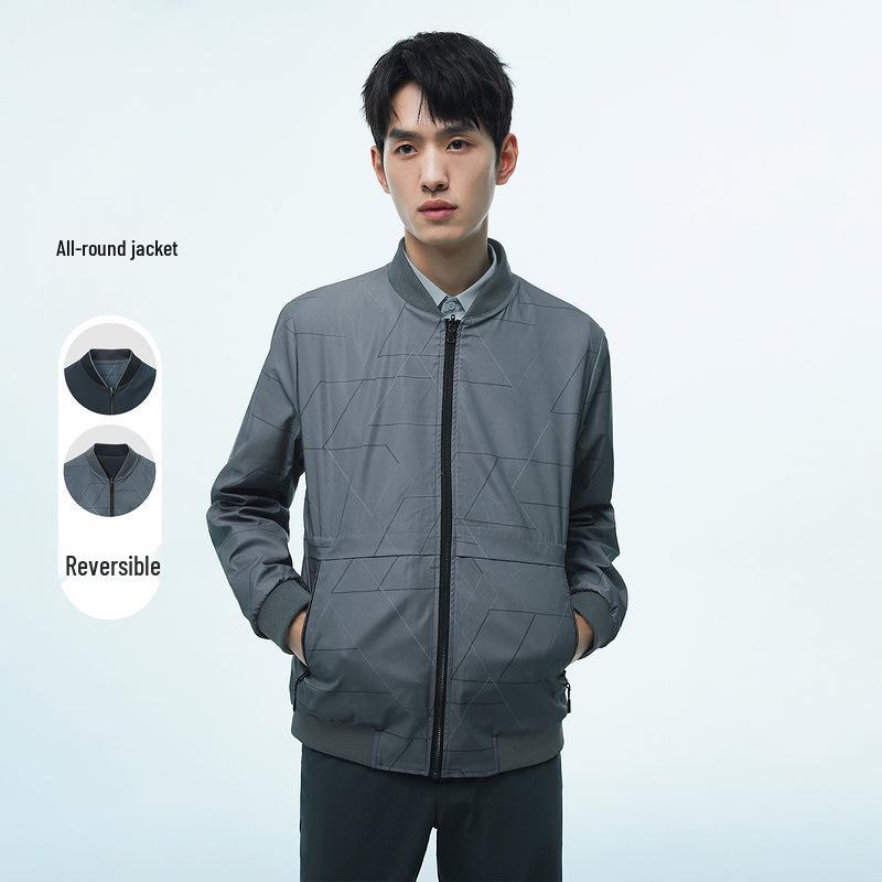 Men's Reversible All-Purpose Jacket - Autumn Workwear Style with Baseball Collar and Pockets