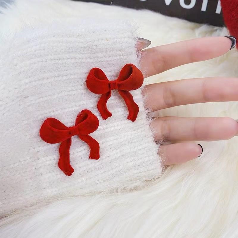 Fashion Temperament Sweet Flower Stud Earrings Women's Red Bow Flower Earrings Versatile Exquisite Daily Atmosphere Earrings
