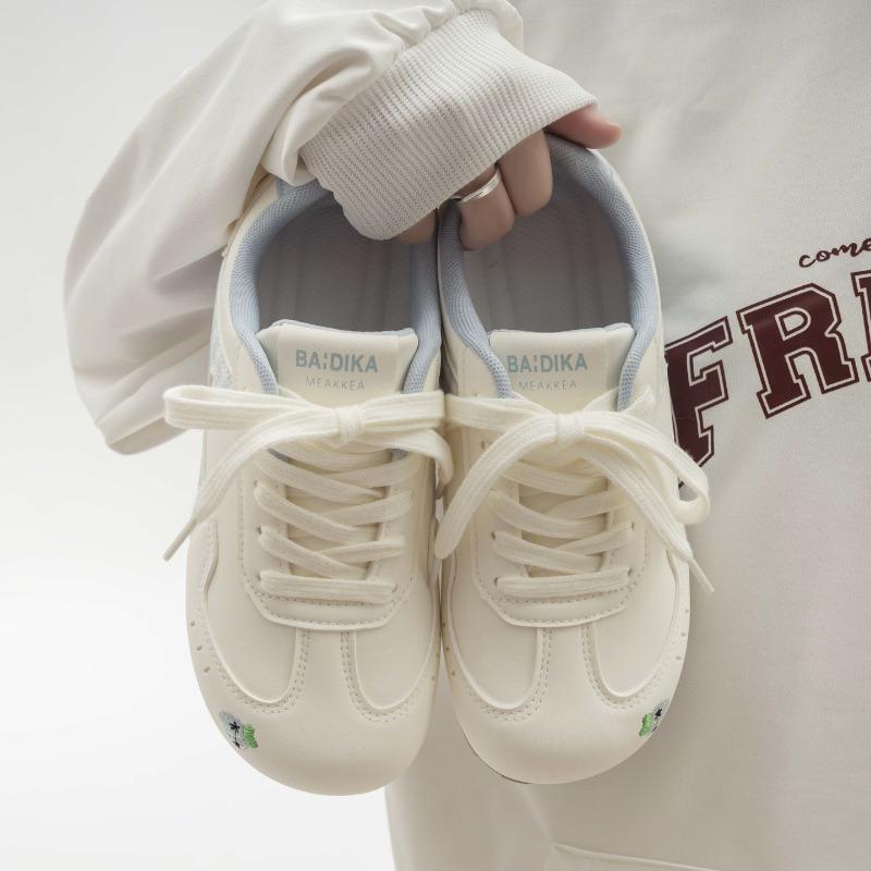 Round Toe Flat Bottom Dexun Shoes Fashionable and Versatile Women's Shoes Comfortable Sports Shoes Casual White Shoes