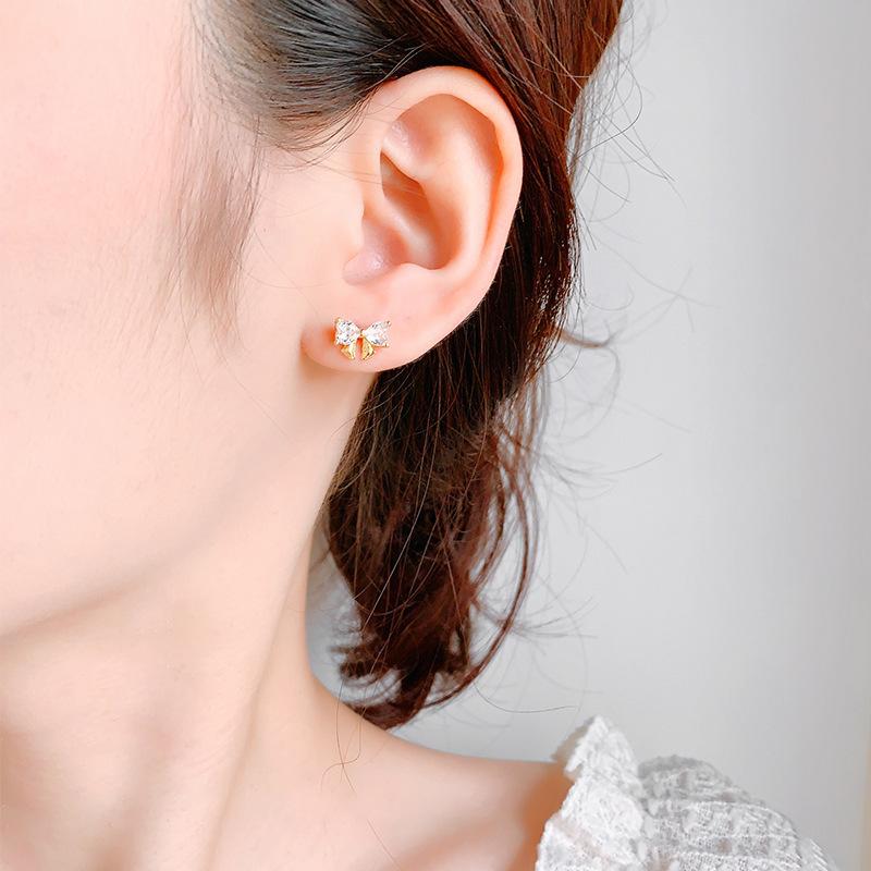 S925 Silver Bow Stud Earrings With Cubic Zirconia Unique Elegant Design Light Luxury Jewelry For Women