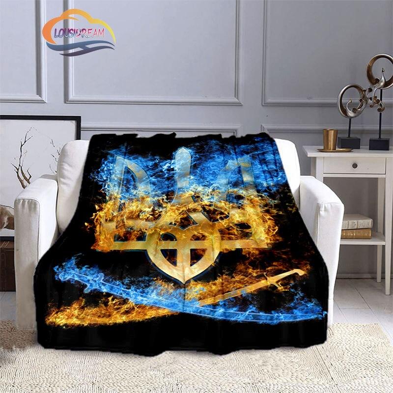 Modische Decke der ukrainischen Fußballmannschaft mit goldenem Logo für Erwachsene und Kinder, 3D-gedruckte warme Decke, Geschenkdecke für Sportliebhaber