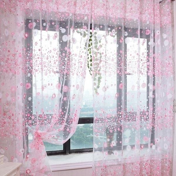 

2 Pieces/pair Chic Room Floral Pattern Voile Window Curtain Sheer Voile Panel Drapes Curtain L фіолетовий