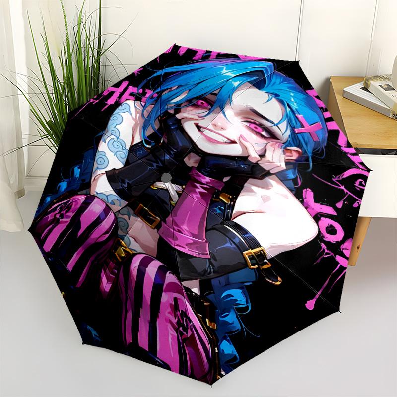 1 PC Automatic Folding Umbrella - Jinx Pattern Portable Foldable Design With 8 Ribs Christmas Birthday Gifts