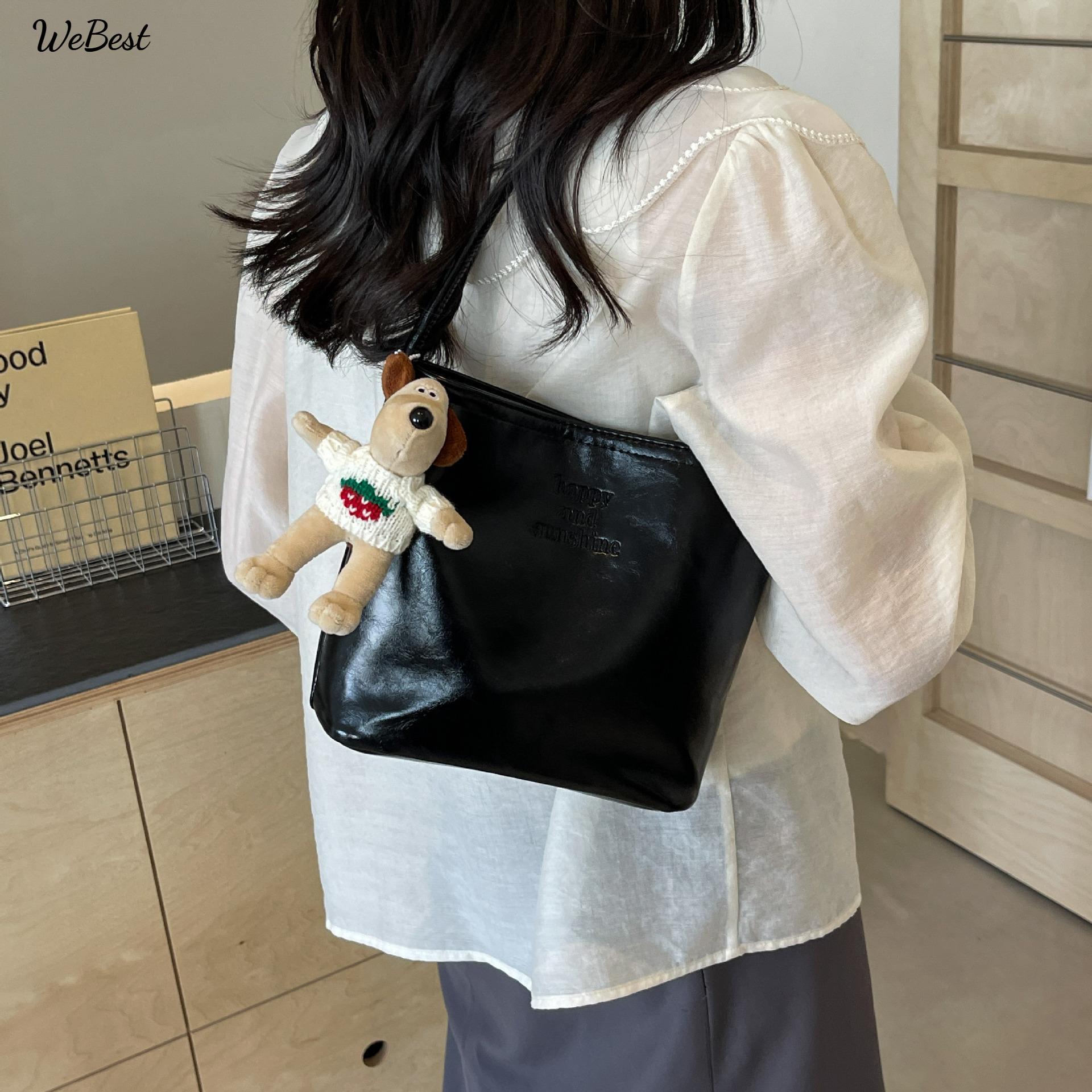 

2025 New Solid Color Trend Personality with Pendant Shoulder Underarm Bag With pendant