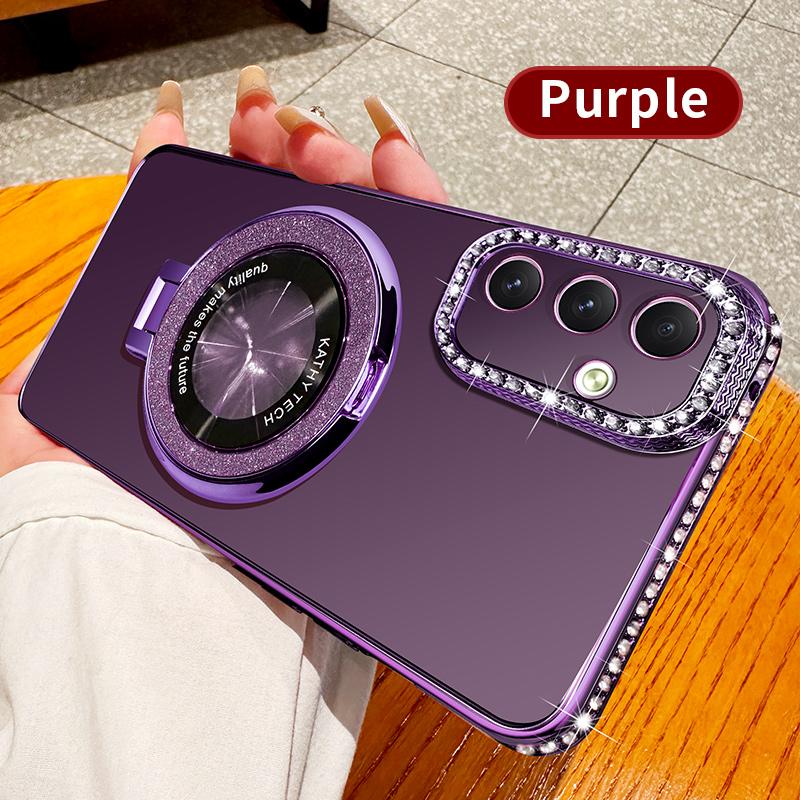 Diamond Glitter Plating For Magsafe Phone Holder Case For Samsung Galaxy A15 A14 A13 A55 A54 A53 A52 4G 5G Stand Silicone Cover