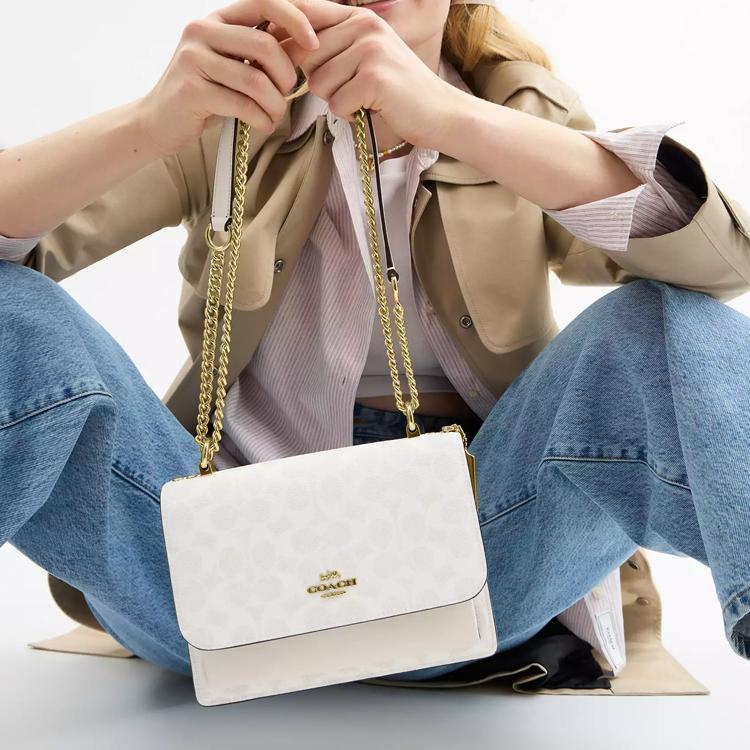 Coach Klare 22 Logo Color Block Design Signature Coated Canvas Crossbody Shoulder Bag Small Women bags White Beige CAL29-IMXU5