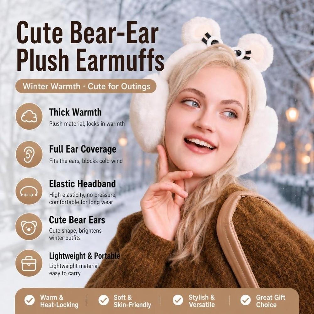 Soft Faux Fur Plush Earmuffs Elastic Headband Cartoon Ear Covers Fluffy Ear Muffs  Winter Outdoor