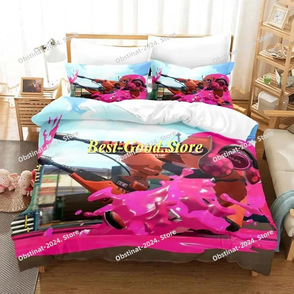 Splatoon 3 Inkling Kałamarnica Zestaw Pościeli Pojedynczy Bliźniak Pełny Queen King Size Zestaw do Łóżka Aldult Kid Sypialnia Zestawy Poszwy na Kołdrę Zestaw Prześcieradła