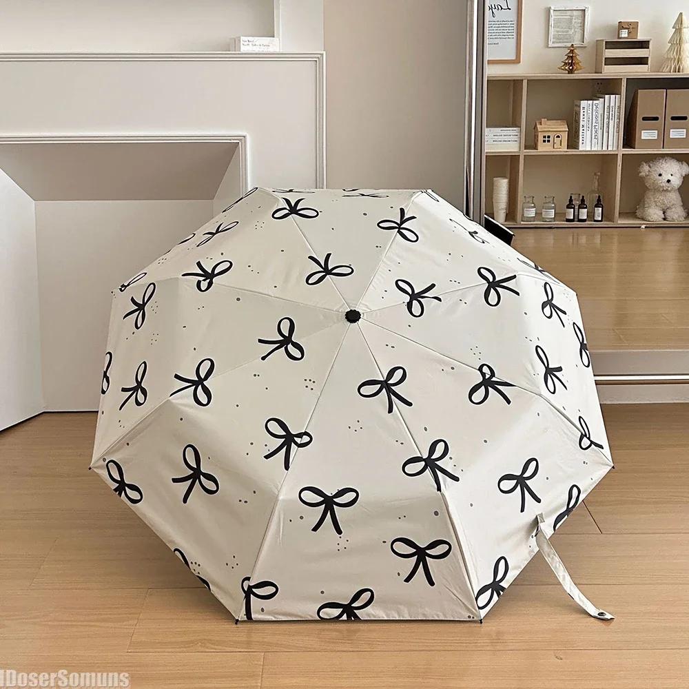 New INS Bow-knot Vinyl Sun Umbrella Sun and UV Portable Compact Exquisite Rain Shine Luxury Women Foldable Protection Parasol