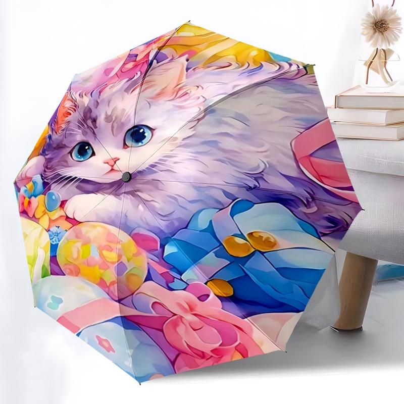 1pc Colorful Easter Eggs Automatic Opening Folding Umbrella with Ribbon Bowknot Decoration - Perfect for Fans, Travelers, Daily Use, and Festive