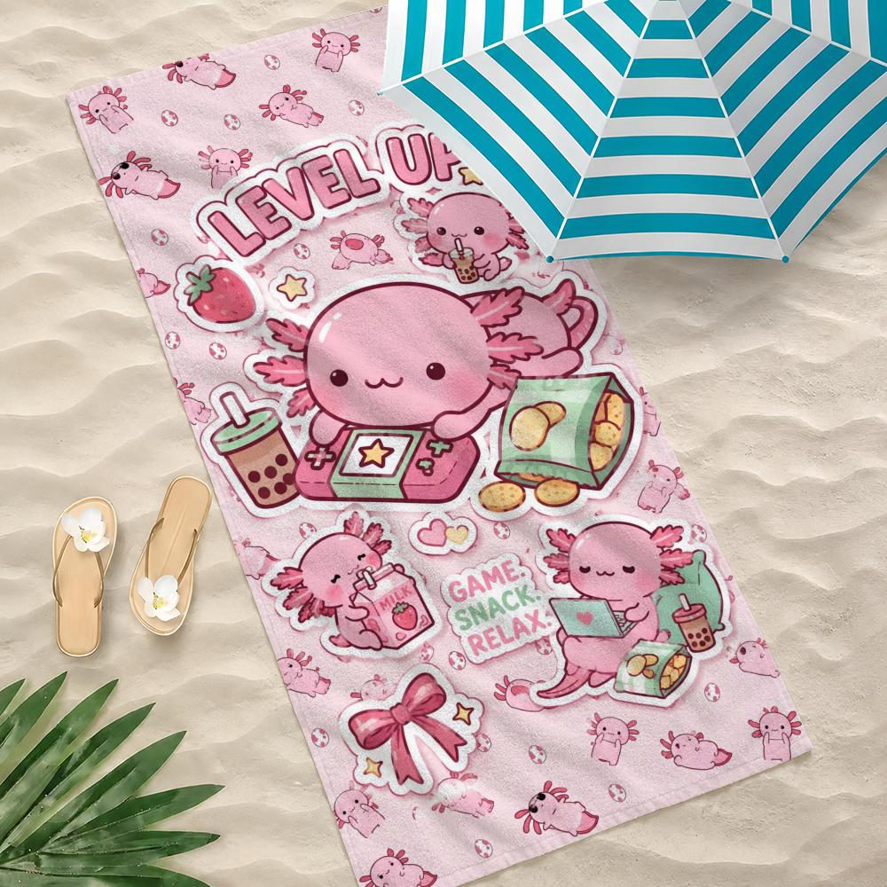 Rosa A-Axolotl Niedliches Cartoon-Handtuch Handtuch Strandtuch, schnell trocknendes saugfähiges Badetuch für Schwimmen, Fitnessstudio, Camping, Outdoor heiß