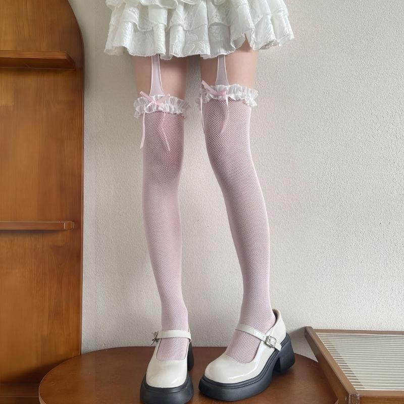 Fishnet Lace Thigh High Stockings For Women Comfortable Cotton Stretchable Socks Elegant Pantyhose Fashion Legwear
