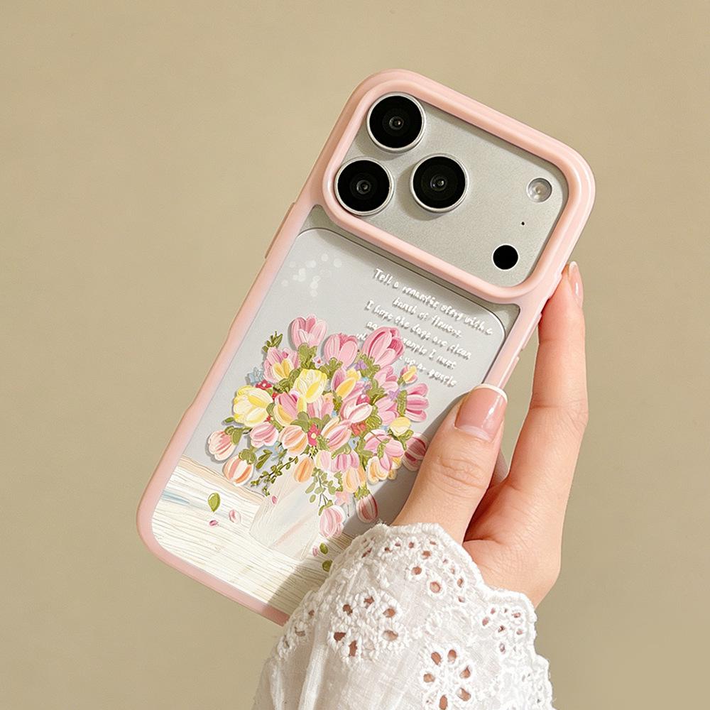 

Pink Flower Transparent Full Coverage Phone Case for iPhone 17/16/15 Promax - Fresh Style, Female Edition iPhone 14 Plus