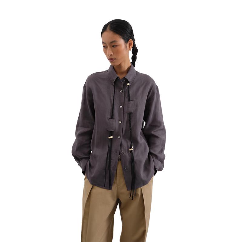 GREEN BELT Women s Purple Loose Ramie Long Sleeve Shirt M