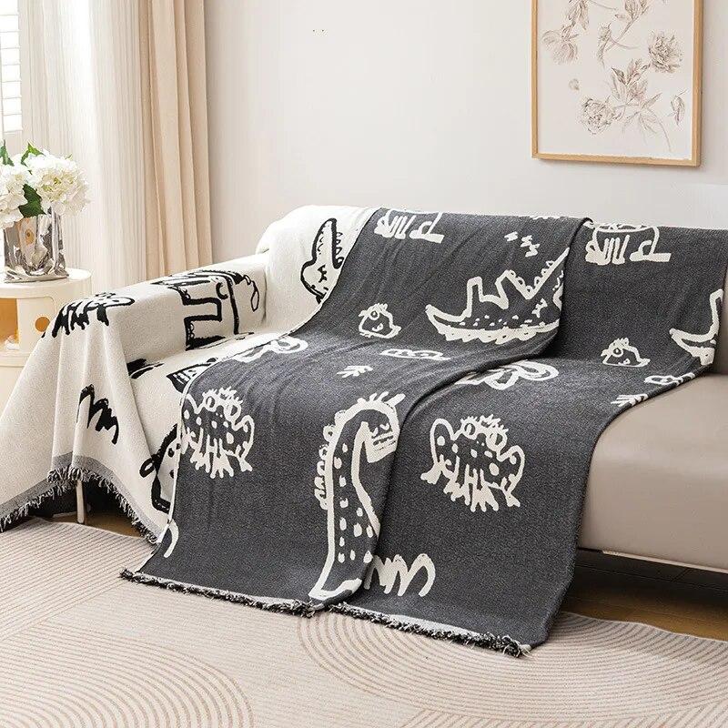 Cartoon Printed Sofa Cover Chenille Sofa Towel Tassel Blanket Couch Cover Universal Anti-cat Scratch Sofa Cover for Living Room