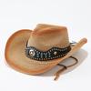 Ethnic Style Straw Woven Western Cowboy Hat, Outdoor Beach Sunshade Sunscreen Hat, Summer Travel Photo Big Edge Straw Hat