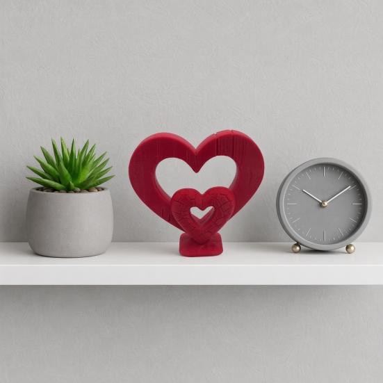 Yousheng 3D Printed Love Heart Figurine, Hollow Double Red Love Heart Statue, Heart Shape Desktop Decoration, Romantic Gifts for Valentines Day
