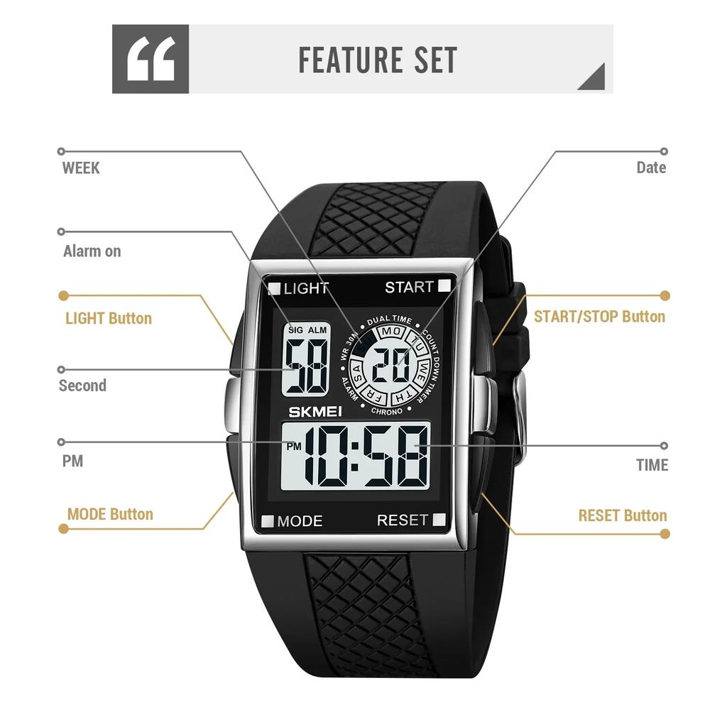 SKMEI 1967 reloj hombre Japan Digital movement Watch Mens military 3Bar Waterproof Countdown LED Light Electronic Wristwatches