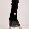 European and American elegant golden velvet splicing lace high-waisted skirt autumn and winter long hip-wrapped split one-step skirt