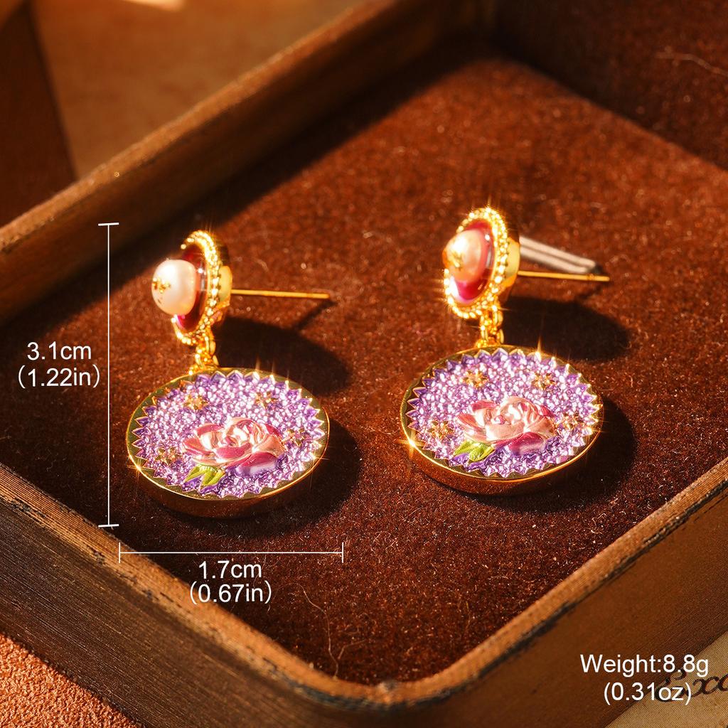 Monet Garden Violet Series Enamel Love Geometric Niche Vintage Premium Earrings Oil Painting Earrings