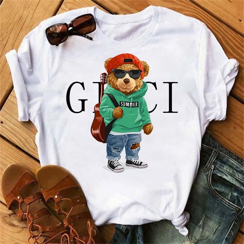 Clothes Ladies Summer T Clothing Print Fashion Casual T-shirts Golf Bear Letter 90s Trend Cute Short Sleeve Women Female Graphic