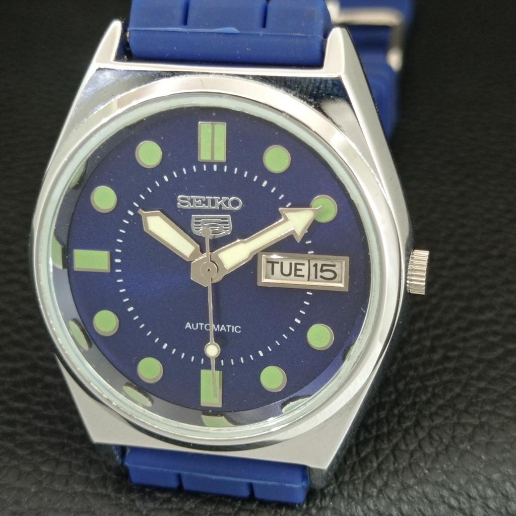 VINTAGE REFURBISHED SEIKO 5 AUTOMATIC 6309A JAPAN MENS BLUE DIAL WATCH a444453-1
