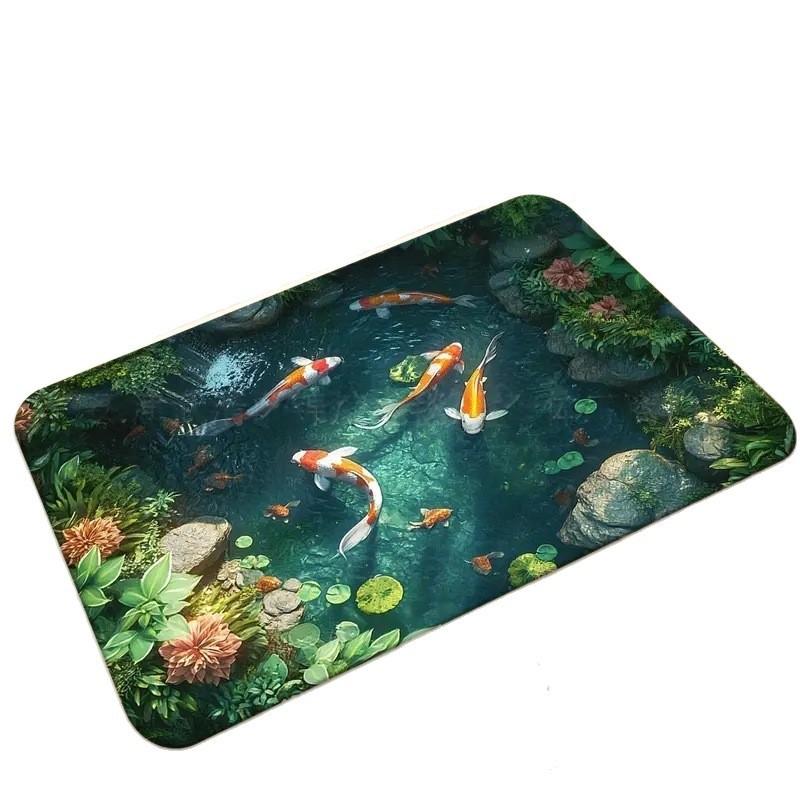 Modern Koi Fish 3d Diatomaceous Earth Bath Mat With Absorbent Non Slip Design For Bathroom And Hallway