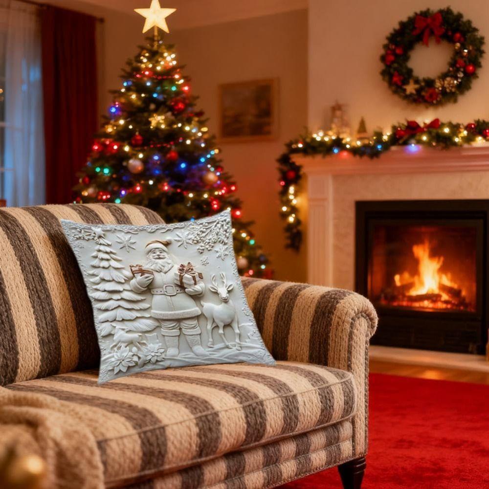 Durable Christmas Day Pillowcase Polyester Removable Throw Pillow Cover Pillow Core Protection Cushion Slipcover Sofa Decoration