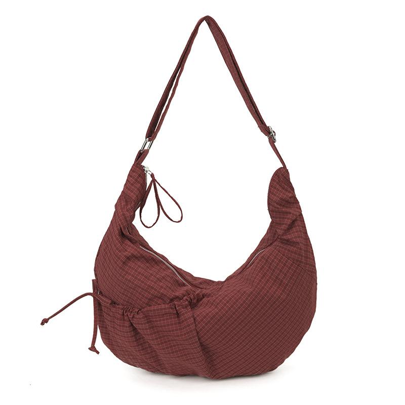 New Fashi Crossbody Bag Wrinkle Design Large Capacity Casual Shoulder Bag Lightweight Plaid Versatile Texture Hobo Bags